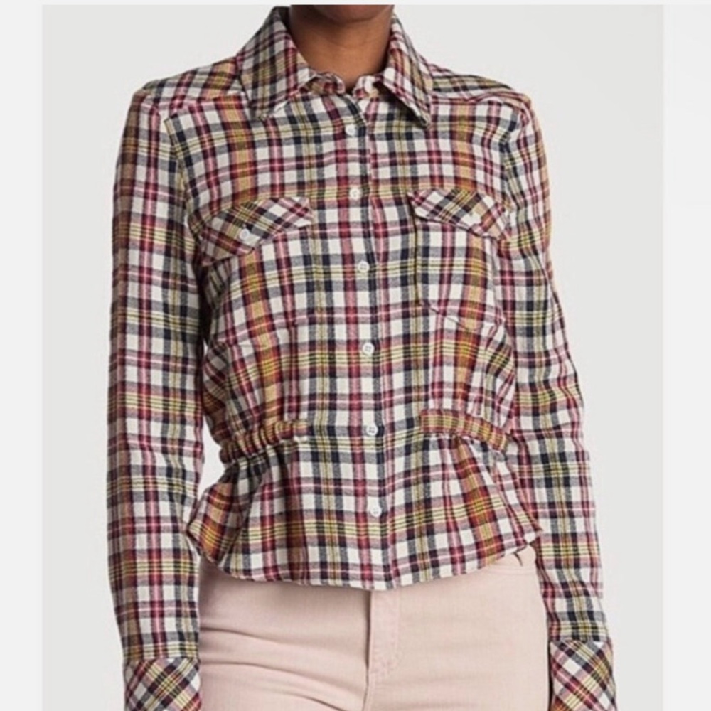 Veronica Beard Shania Long Sleeve Cinched Button Down Top Size 12